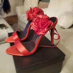 Red Rose Satin Heels